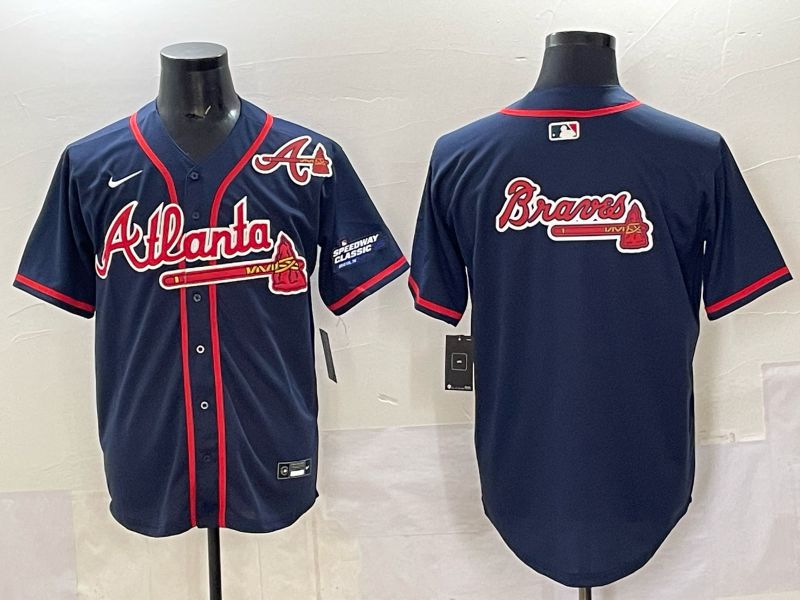 Men Atlanta Braves Blank Drak Blue  joint name Nike 2025 MLB Jersey style 08